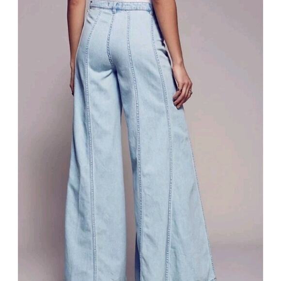 Free People Gilmore Wide Leg Jeans Womens 27 Light Wash Retro Flare High Rise - Picture 2 of 15